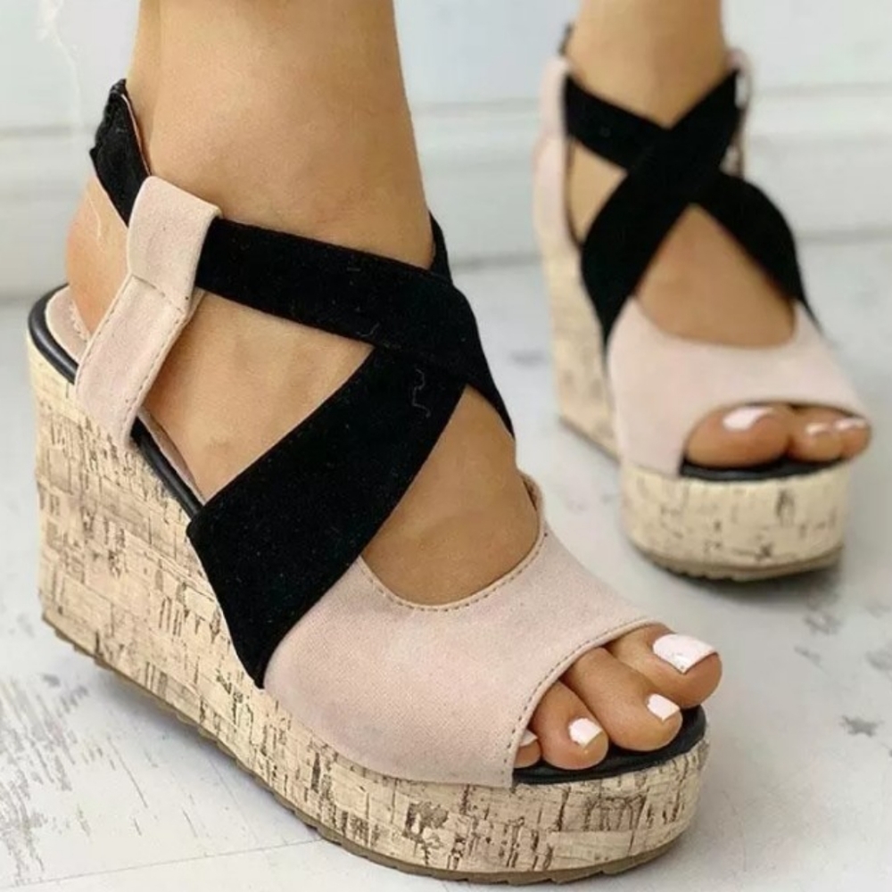 Black And Tan Platform Heels. Size 8